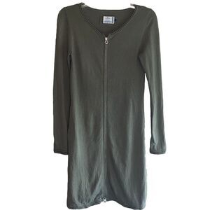 Cashmere Blend Sweater Dress Olive Green Front Zip Boho Y2K Quiet Luxury Small